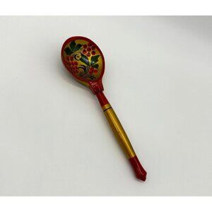 Wooden Khokhloma Spoon USSR Russian Hand Painted Serving Red Black Gold Floral